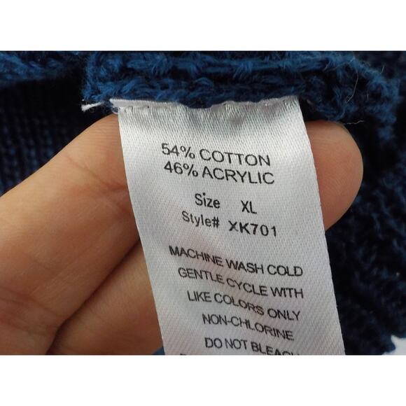 Woven Heart Women XL Blue Sweater V-Neck Front Twist Knot Loose Knit Long Sleeve - Picture 9 of 10